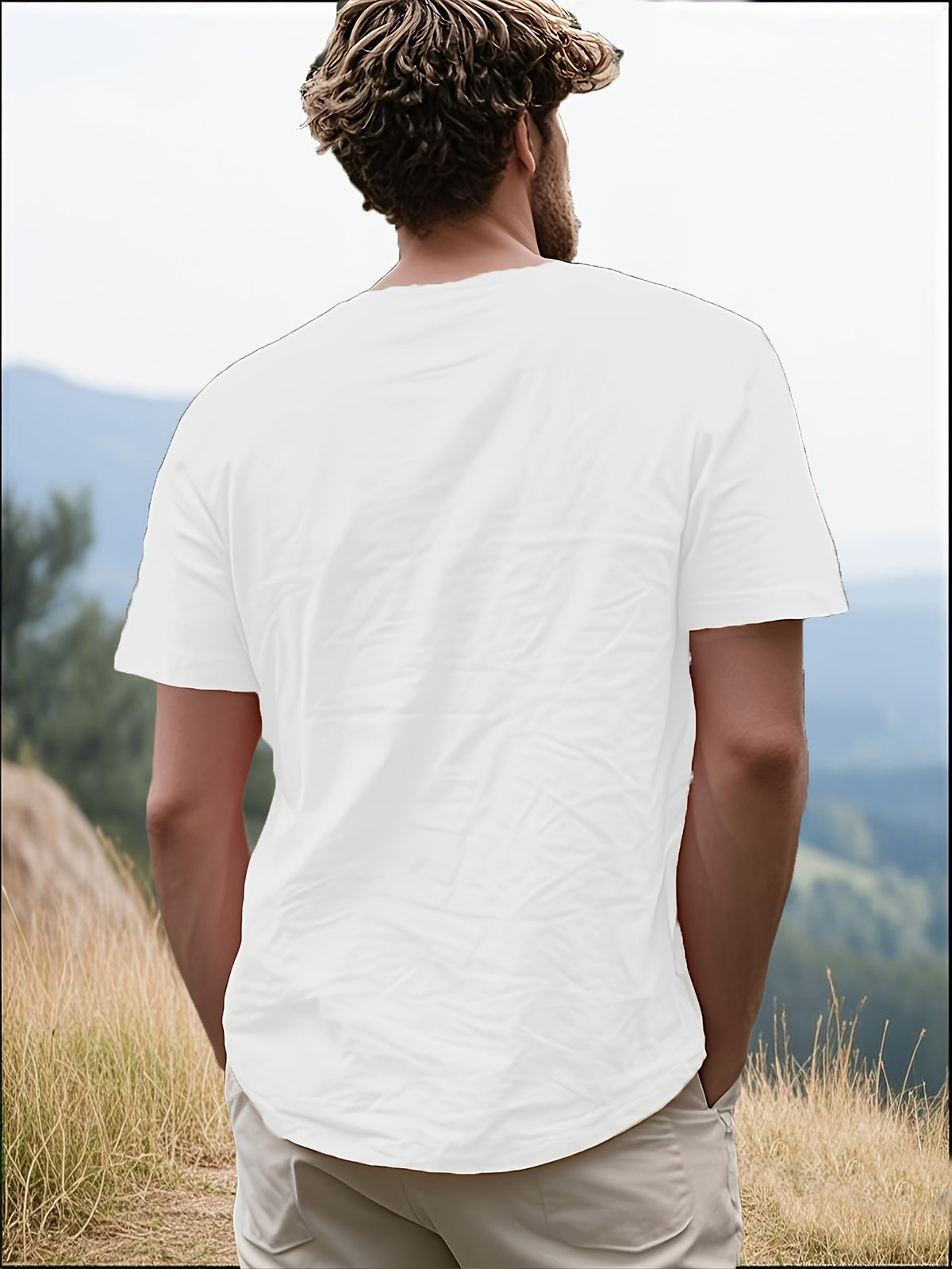 Men's Casual T-Shirt, Versatile Summer Short-Sleeve Top, Fashionable Solid Color Sweatshirt, Crew Neck with Drawstring Design - Lightweight and Breathable, Machine Washable, Suitable for Daily Wear and Outdoor Leisure - White