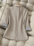 New Women'S Fashion Casual Office Commute Lapel Striped Patchwork Single Button Slim Fit Seven-Sleeve Women'S Suit Jacket 603# - Linen