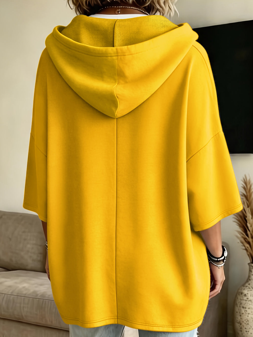 Plus Size - 2pcs Women'S Plus Size Hooded Sweatshirt Set, Elegant Comfortable Easy Solid Color Plus Size Women'S Hoodie - Fashionable And Versatile - Yellow+Green