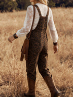 Women's Overalls, Coffee-Colored Leopard Print Overalls, Casual and Loose Fit - Coffee Color