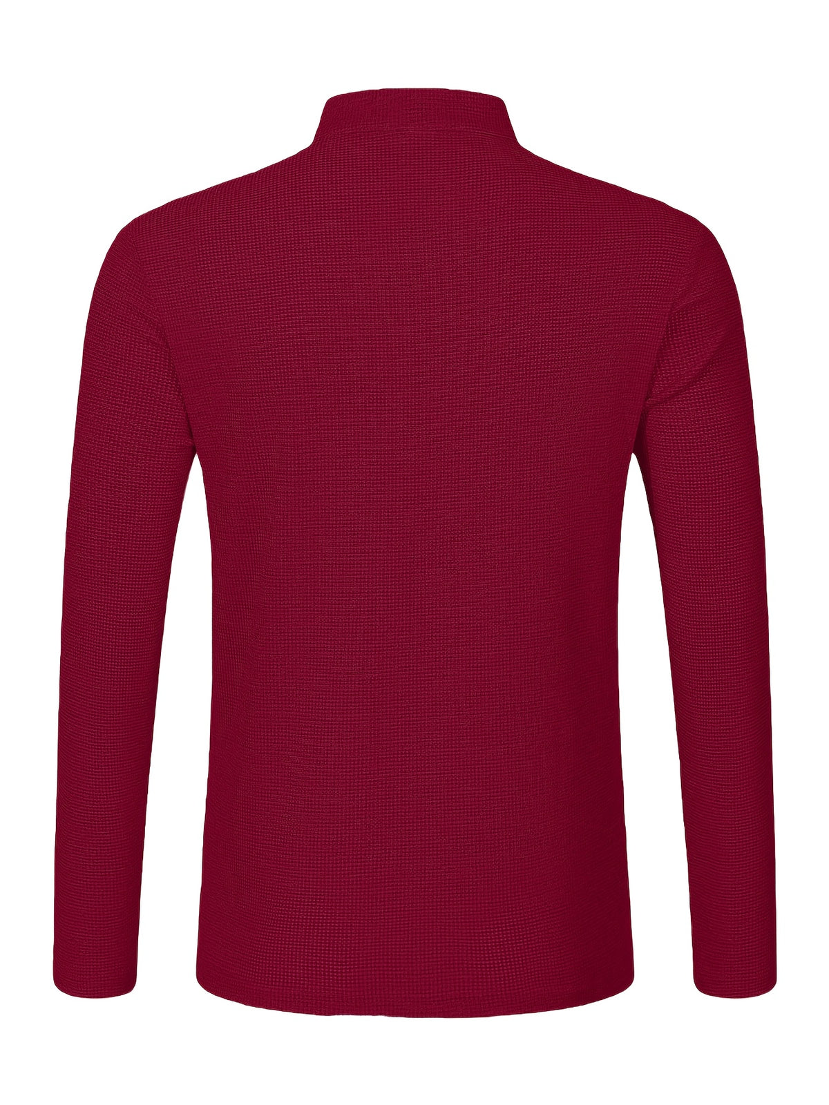 Maqiqi OBM Men's Fashion Waffle Knit Long Sleeve Henley Shirt, Stand Collar Button-Up Top with Chest Pocket and Positioned Printed LOGO, Casual Regular Fit Solid Color Spring/Autumn Daily Top - Burgundy