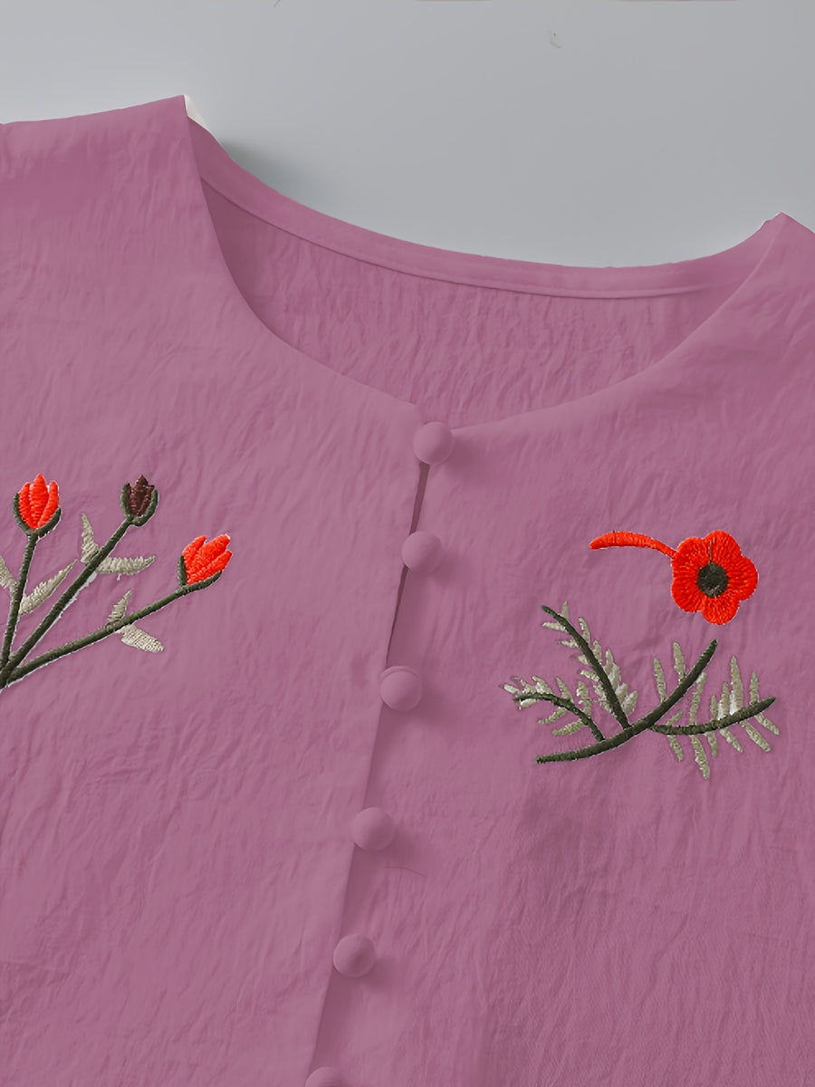 Chinese Style Embroidered Women's Set, Breathable Vest and Pants Outfit - Two-Piece Casual Elegant Ensemble - Fuchsia