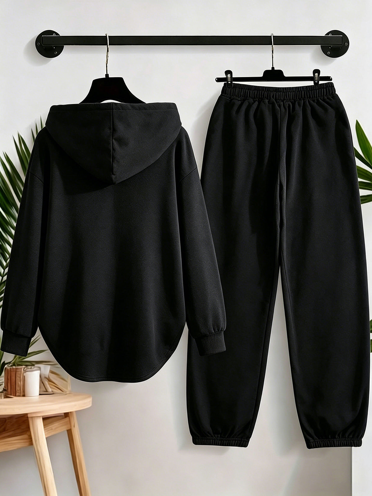 Women's Casual Long Sleeve Drawstring Hoodie And Elastic Waist Jogger Pants Set - Comfortable 2pcs Pullover Sweat Suit, Soft Loungewear, Relaxed Fit Activewear - Perfect for Yoga, Running, Gym Workout, Daily Wear, Traveling, Fitness, And Outdo - Black