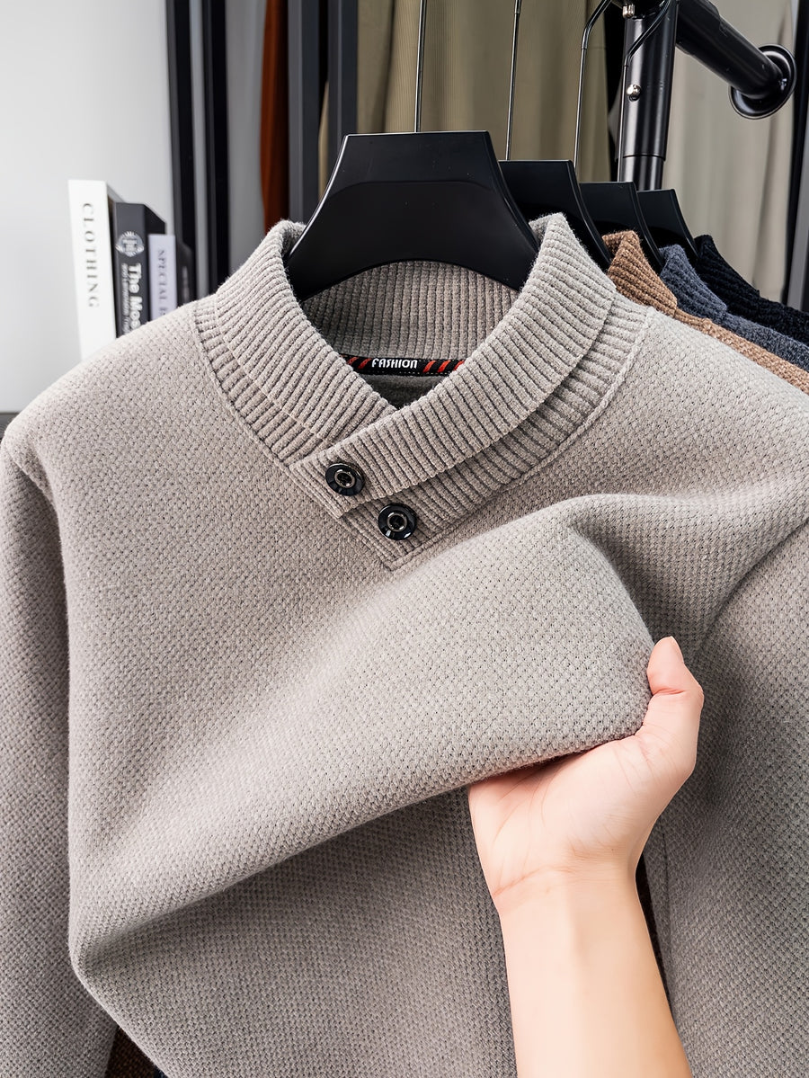 New Men'S Fashion Trendy All-Match Long Sleeve Warm Knit Sweater - Beige Color