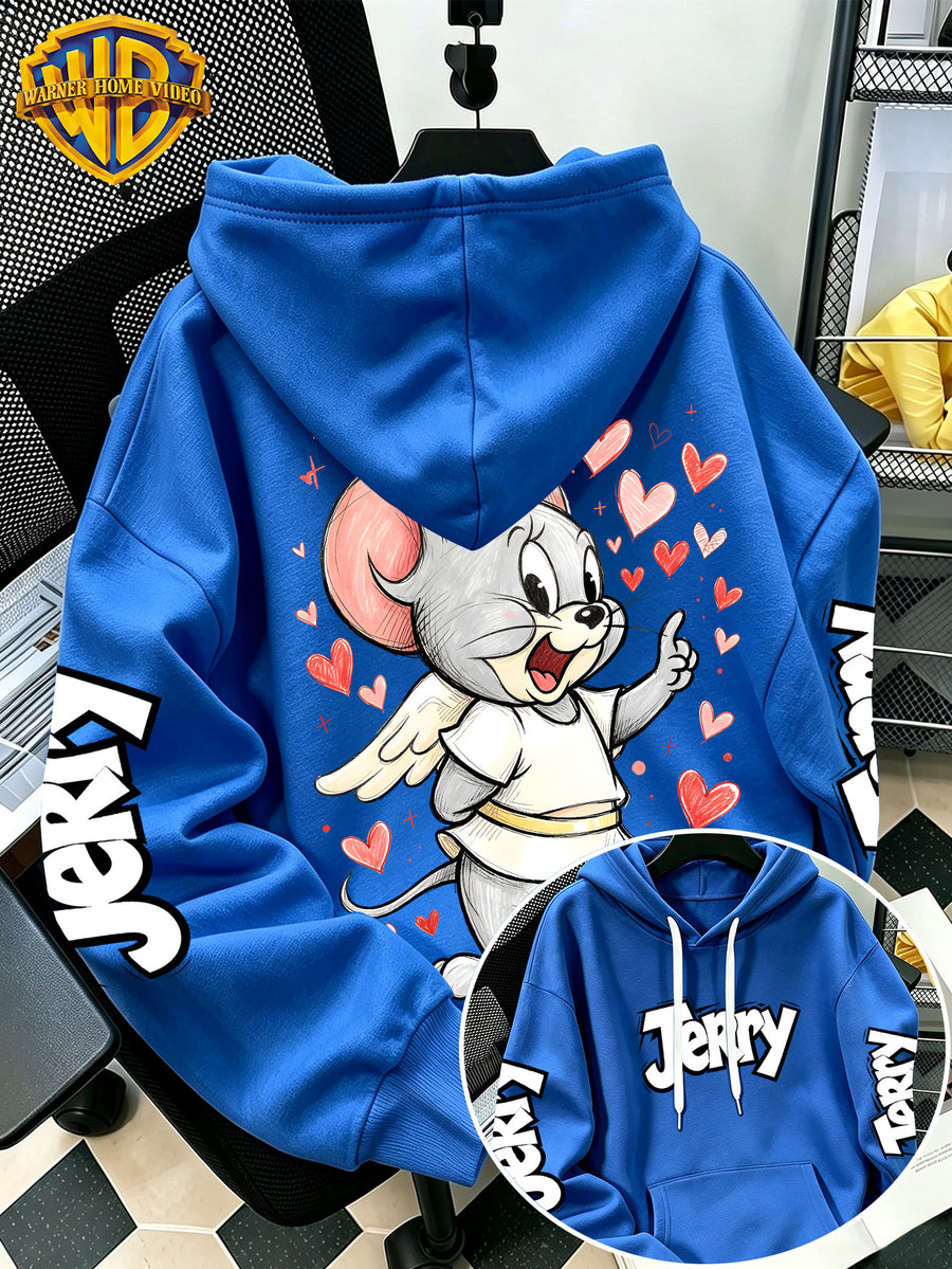By Warner Bros., 2026 New Fun Cartoon Print, Men's Hoodie, Hooded Sweatshirt, Kangaroo Pocket and Drawstring Hat, Suitable for Daily and Outdoor Sports Wear, Autumn and Winter Warm Jacket, Fashionable Jacket - Blue