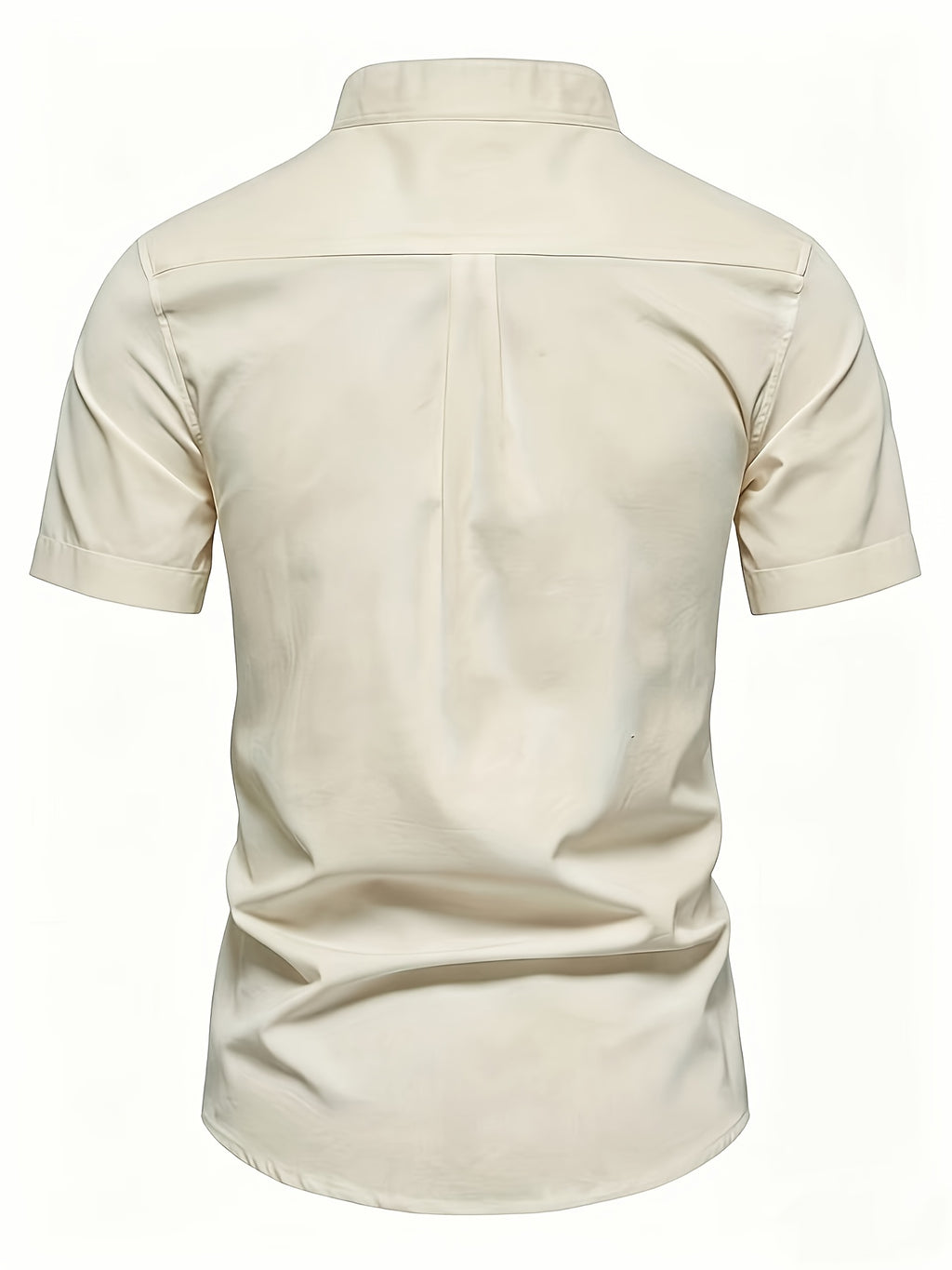 Men'S Stand-Up Collar Short Sleeve Shirt, High-Quality Solid Color Business Casual Top, Suitable for Spring Summer - Apricot