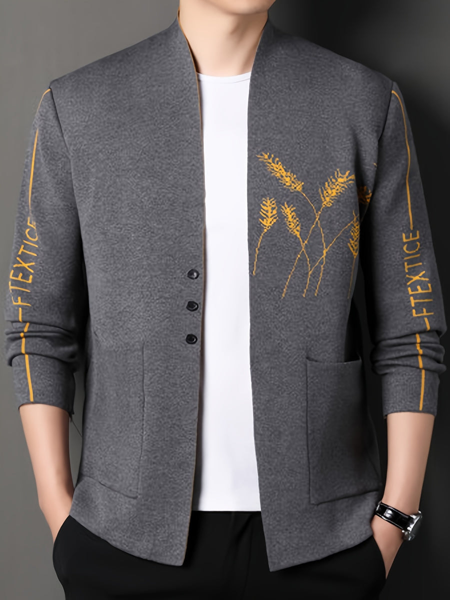 Father'S Day Gift for Men 2024 New Men'S Wheat Ear Jacquard High-Elastic Knit Cardigan, Fashionable Japanese Korean Trendy Outerwear Top - Grey