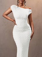 Women's Sexy Asymmetrical Off-Shoulder Sleeveless Bodycon Wrap Dress, Vacation Date, Fashion Commute - White