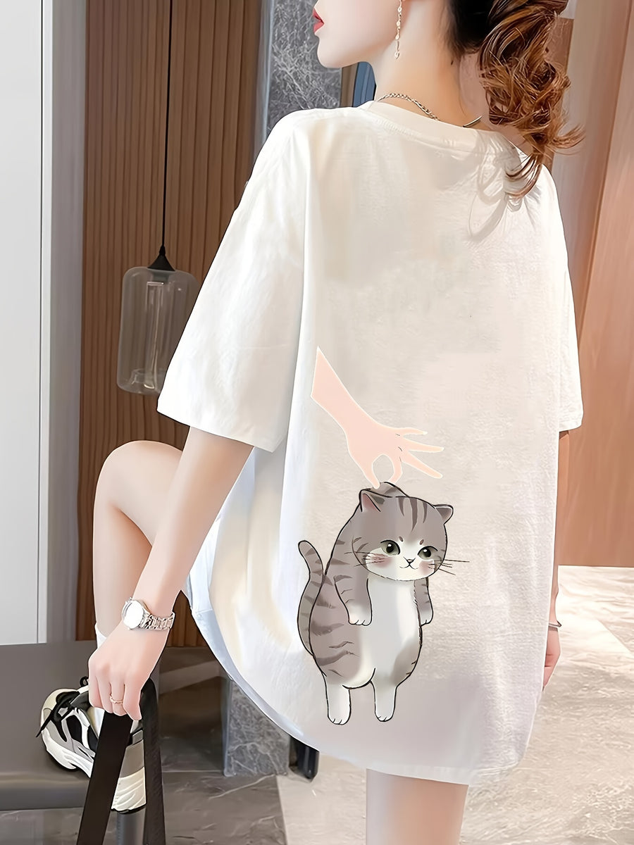 Women's Short Sleeve T-Shirt with Front and Back Print, Pure - White