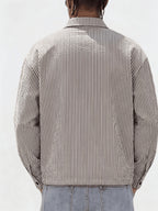 Men'S Casual Shirt Spring Summer Autumn Puff Sleeve Lapel Long Sleeve Striped Shirt, Suitable for Daily Outdoor Commute, Street Style, Fashionable And Versatile Casual Long Sleeve Shirt Top - Striped Shirt