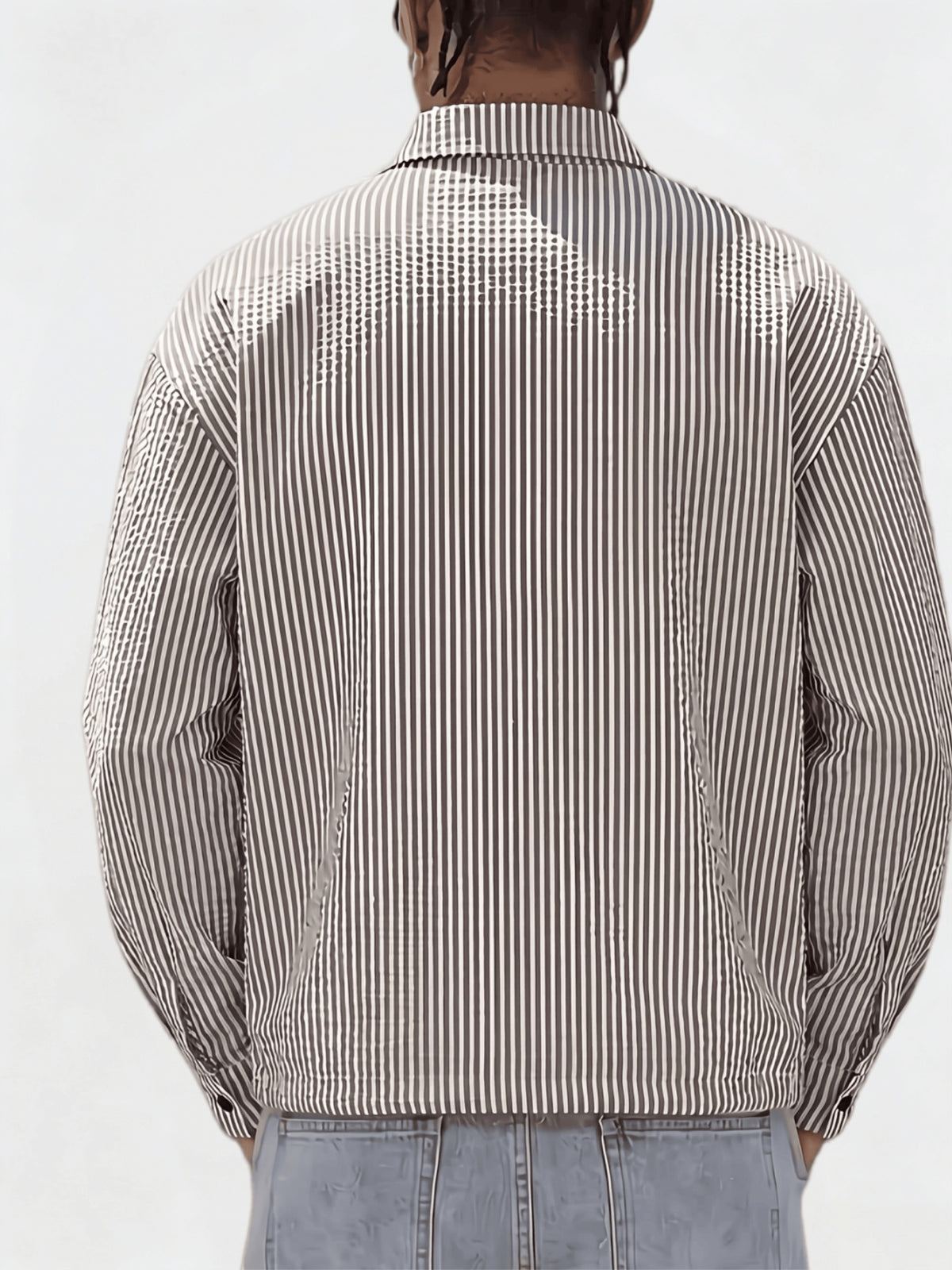 Men'S Casual Shirt Spring Summer Autumn Puff Sleeve Lapel Long Sleeve Striped Shirt, Suitable for Daily Outdoor Commute, Street Style, Fashionable And Versatile Casual Long Sleeve Shirt Top - Striped Shirt