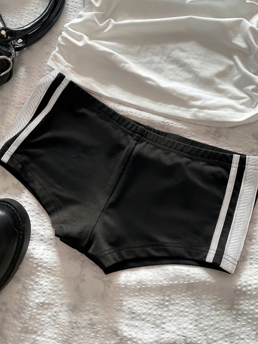 Women's Y2K High-Elastic Body-Hugging Mini Shorts - Ultra-Low Waist Solid Color Leggings Suitable for,, Dance & Casual Attire, Machine Washable Low-Rise Shorts with Non- Fabric - Black