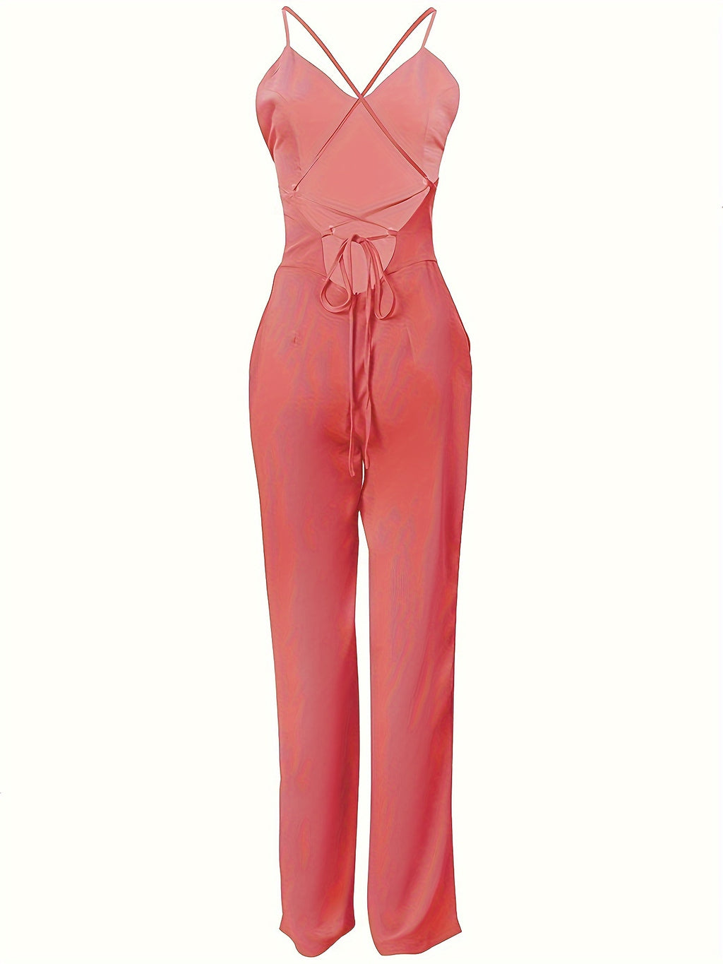 (Same Style on ) Women'S Suspender Jumpsuit Summer Fashion Sexy Backless Dress Women'S Outing Party Vacation Elegant Slim Fit Jumpsuit Long Pants Women'S Clothing - Coral
