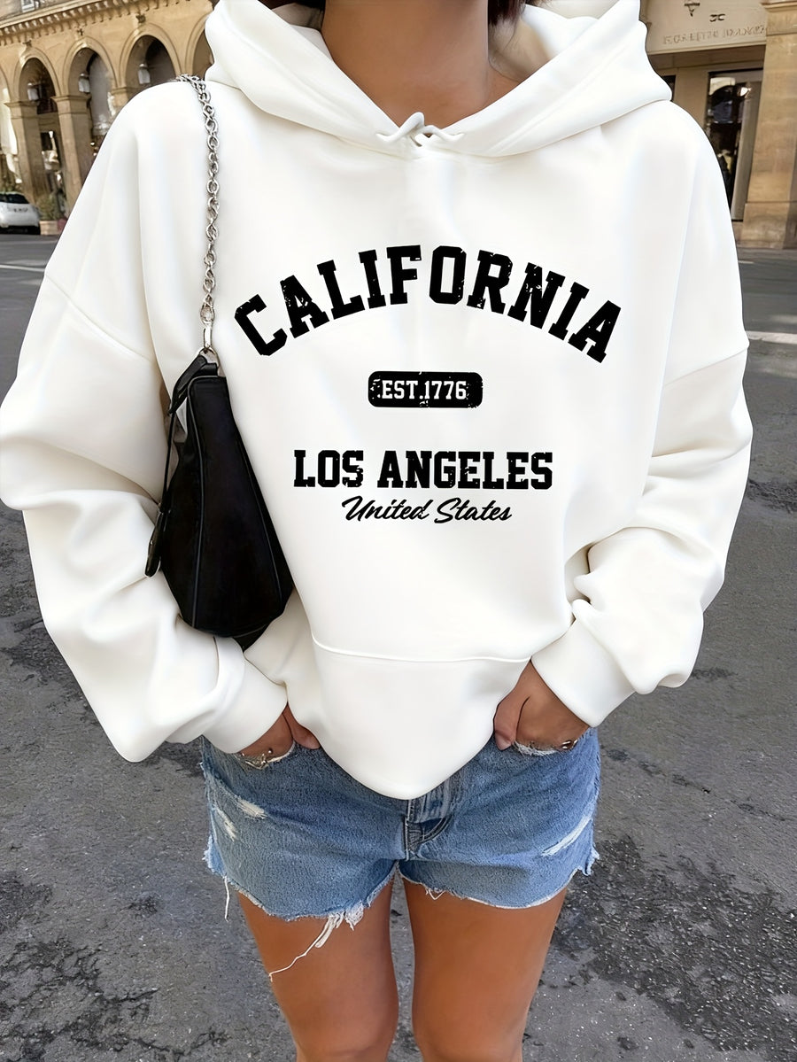 Letter Print Hooded Sweatshirt for Autumn And Winter, Women'S Clothing - White