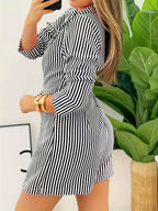 Women's Striped Print Casual Wrap Jumpsuit - White And Black Stripe