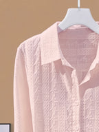 Fashionable and Versatile Polo Collar Shirt for Women, New Spring/Autumn Casual Simple Embroidered Base Layer Top - Light Pink Color