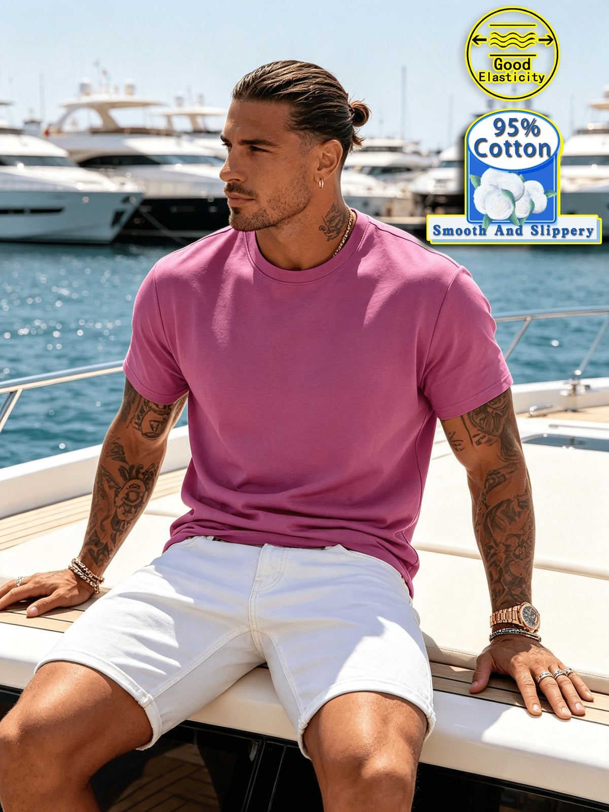 New Spring/Summer Collection: Fashionable Men's Cotton Sport Top, Smooth and Comfortable Cotton, Versatile, Trendy and Minimalist, Easy to Match, Slim-Fit Men's Clothing, Durable - Rose Red