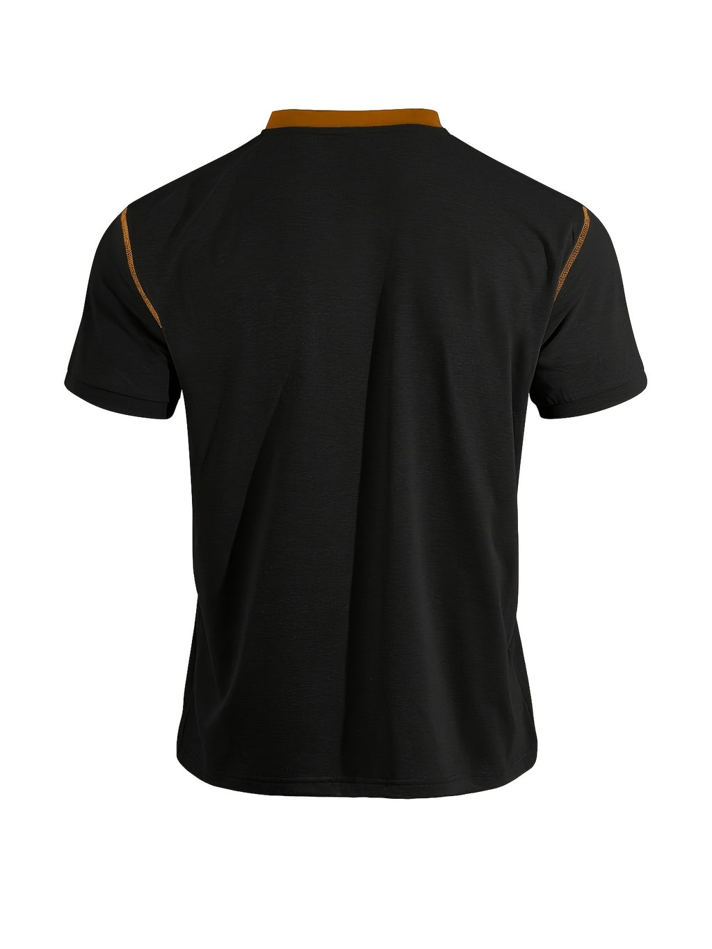 Men'S Spring Summer New Light Luxury Color-Block Henley Collar Short Sleeve T-Shirt, Half-Button 3-Button American Retro Top, High-Stretch Soft And Skin-Friendly Fabric, Breathable And Comfortable - Black