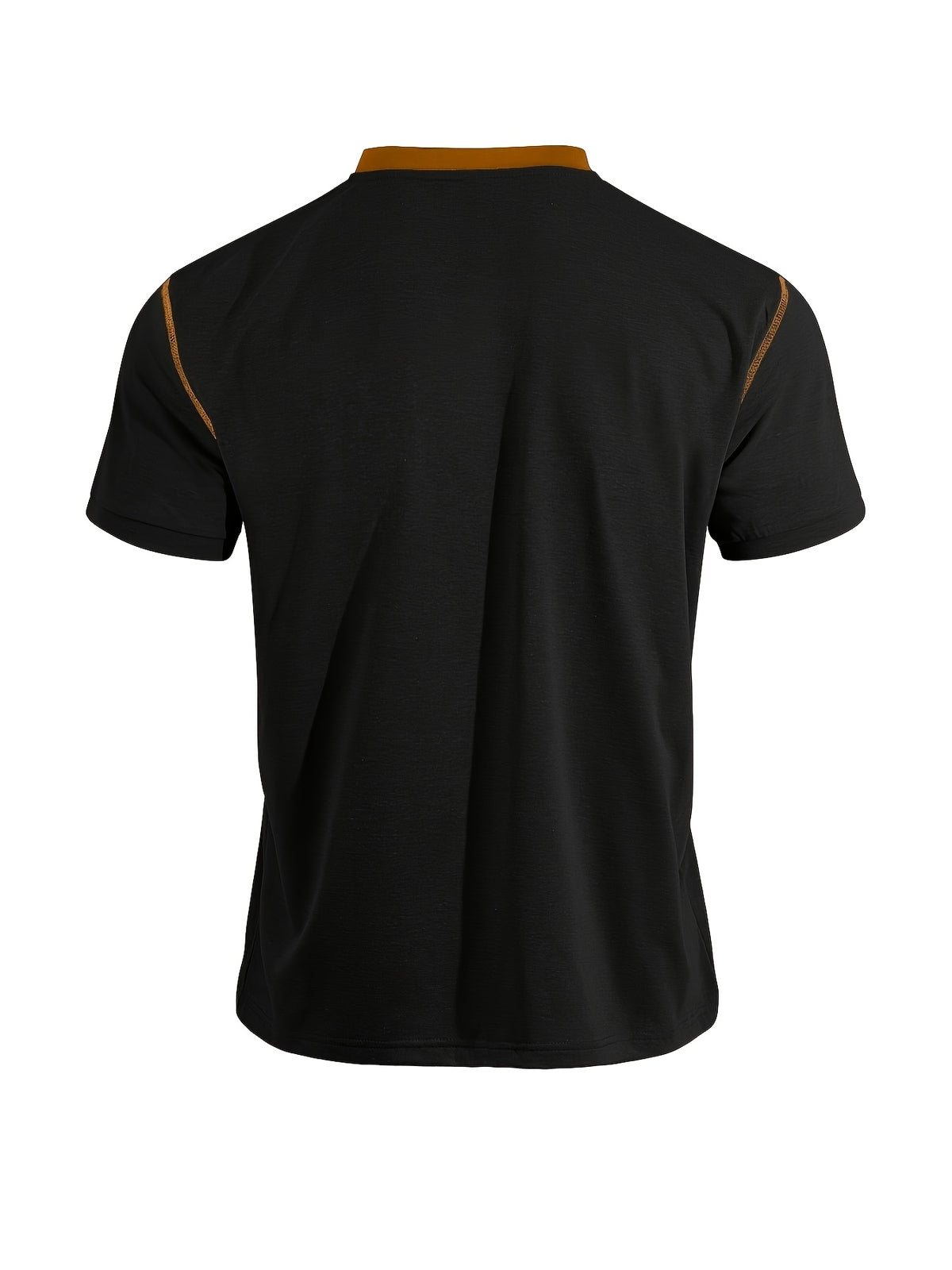 Men'S Spring Summer New Light Luxury Color-Block Henley Collar Short Sleeve T-Shirt, Half-Button 3-Button American Retro Top, High-Stretch Soft And Skin-Friendly Fabric, Breathable And Comfortable - Black