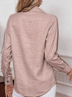 Elegant Women'S Solid Color Polo Shirt | Long Sleeve, Regular Fit, Button Details, Suitable For Spring/Fall - Pale Pinkish Gray