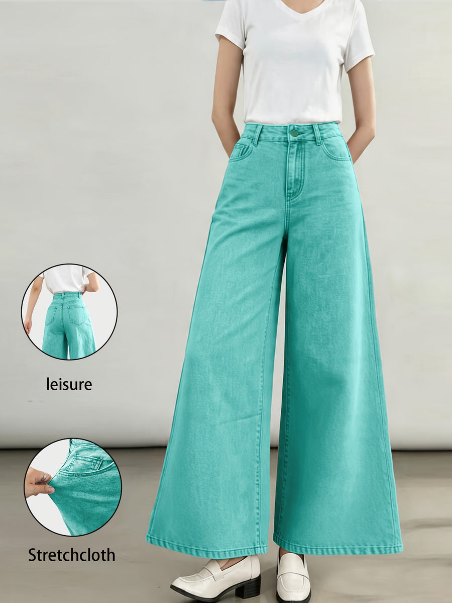 Stylish New Women's Fashion Elegant Straight-Leg Wide-Leg Pants Mid-High Stretch Colorful Cropped Jeans for Women 618609 - Mineral Green