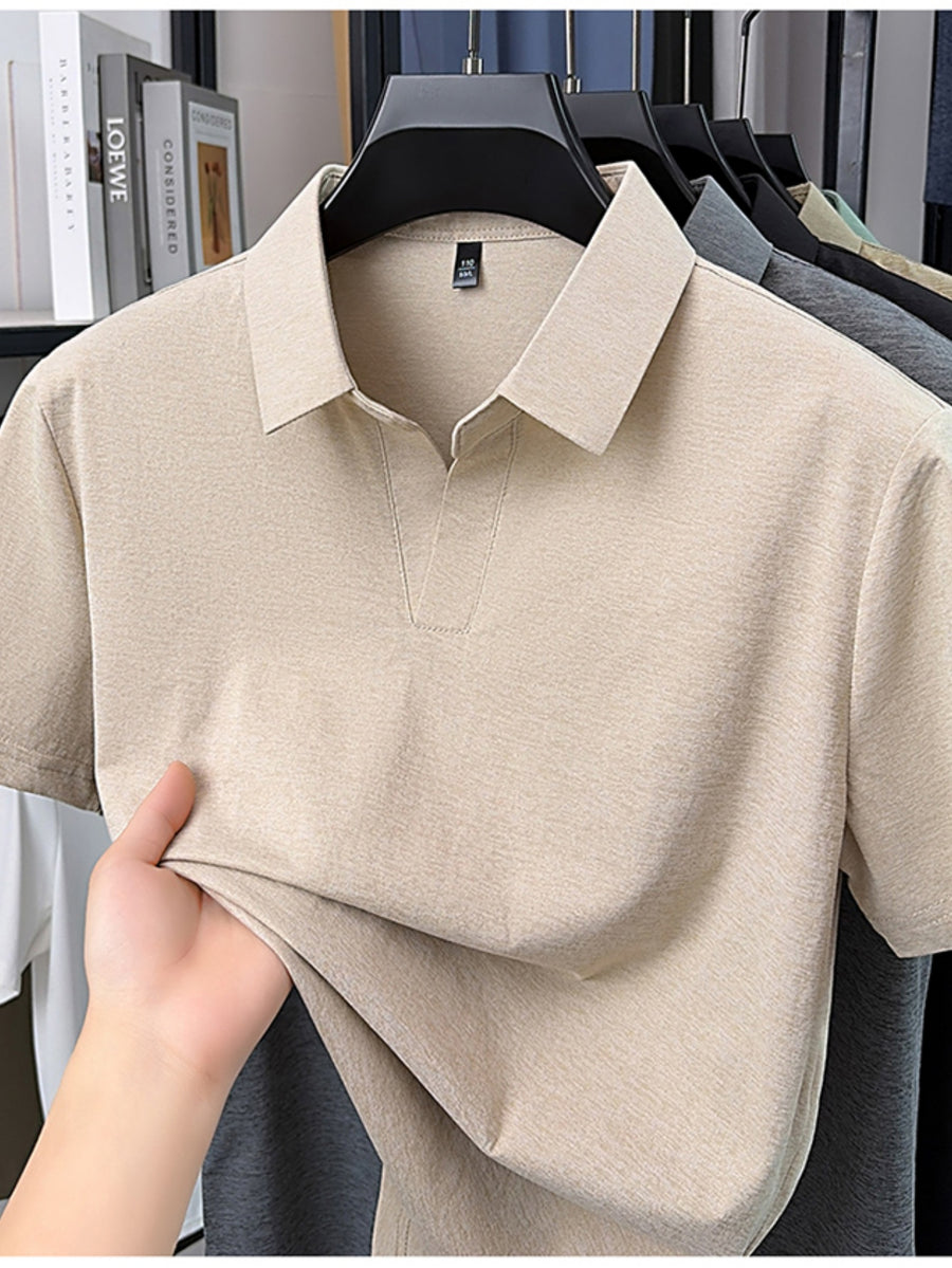 Summer New V-Neck Open Collar Chinese Style Short Sleeve Men'S T-Shirt, Cool Casual All-Match Thin Men'S Top, Refreshing Quick-Dry, Durable And Skin-Friendly Clothing BD58666 - Camel
