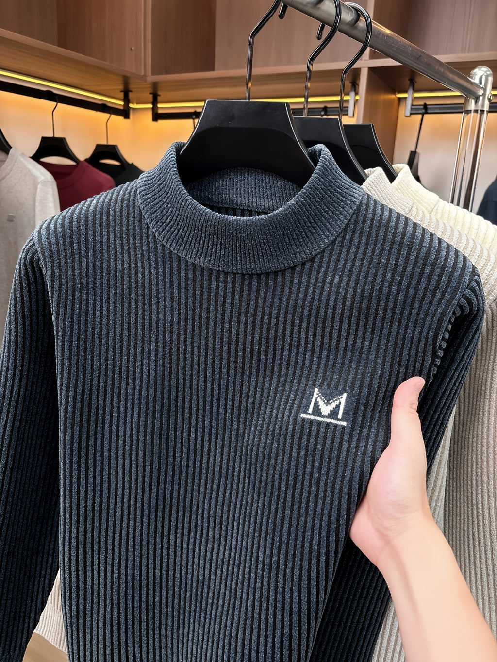 Minimalist Urban Knit Round Neck Sweater Portable Daily Commute - Grey-blue