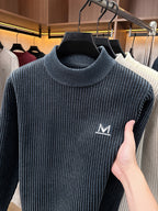 Minimalist Urban Knit Round Neck Sweater Portable Daily Commute - Grey-blue