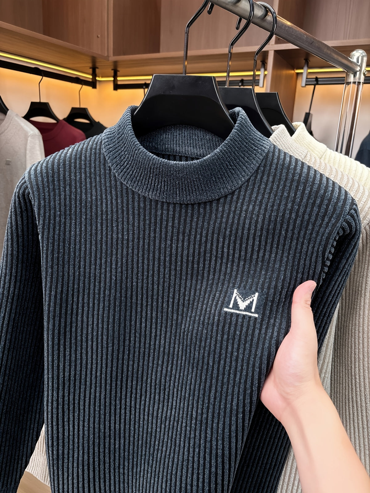 Minimalist Urban Knit Round Neck Sweater Portable Daily Commute - Grey-blue
