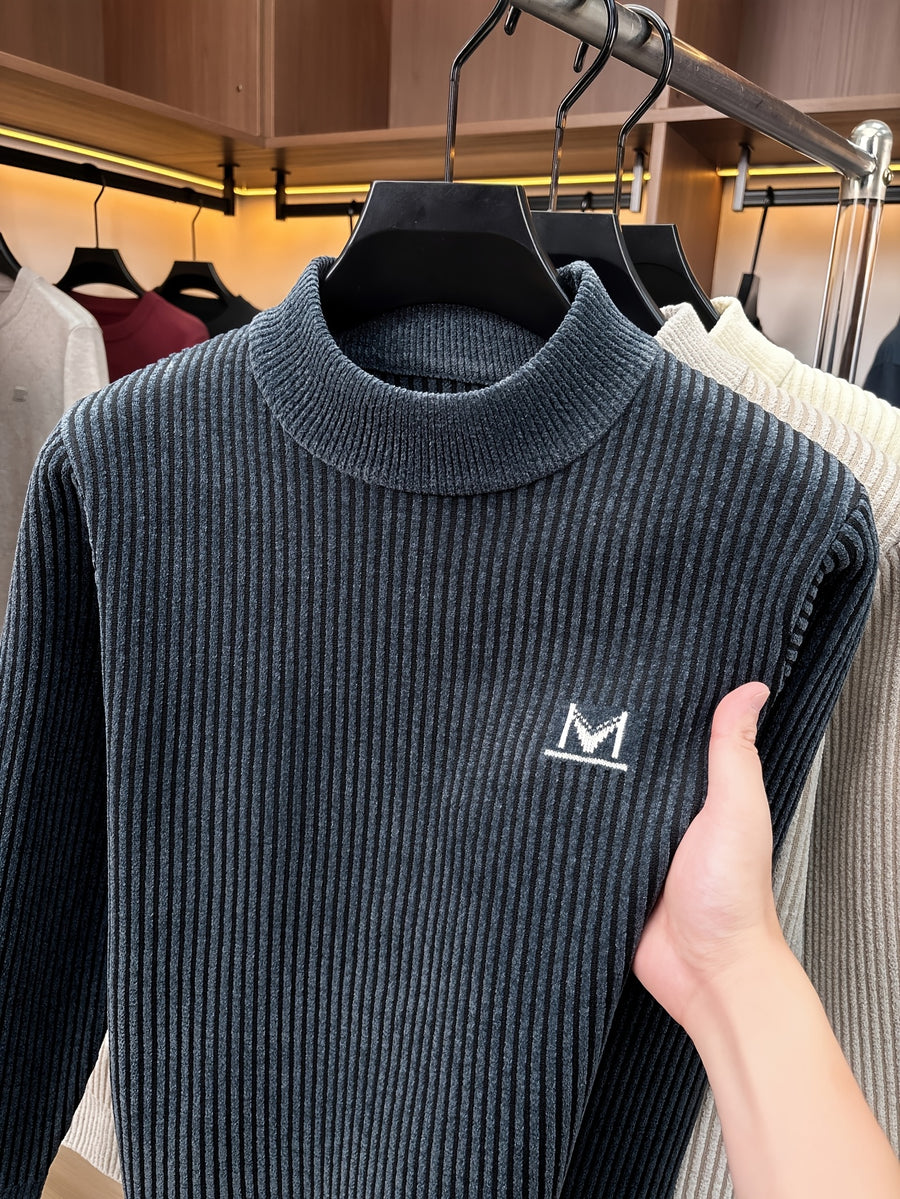 Minimalist Urban Knit Round Neck Sweater Portable Daily Commute - Grey-blue