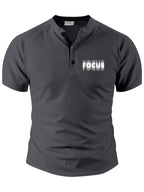 Men's Summer Collarless Casual Henley Shirt. Comfortable, Soft, and Breathable Fitness Business Fashion Polo Shirt - Space Gray