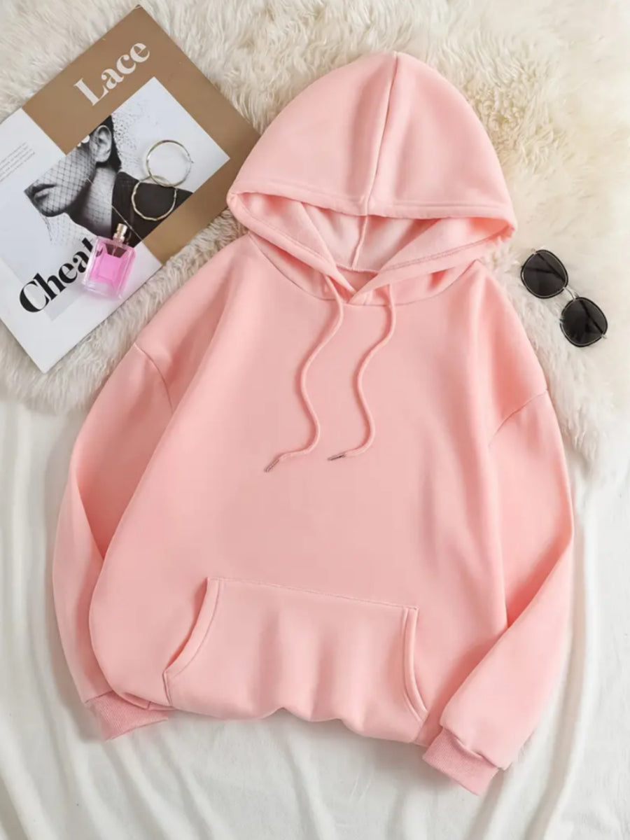 Graphic Print Hoodie Drawstring Casual Hooded Sweatshirt for Winter and Fall Women Is Clothing - Pink