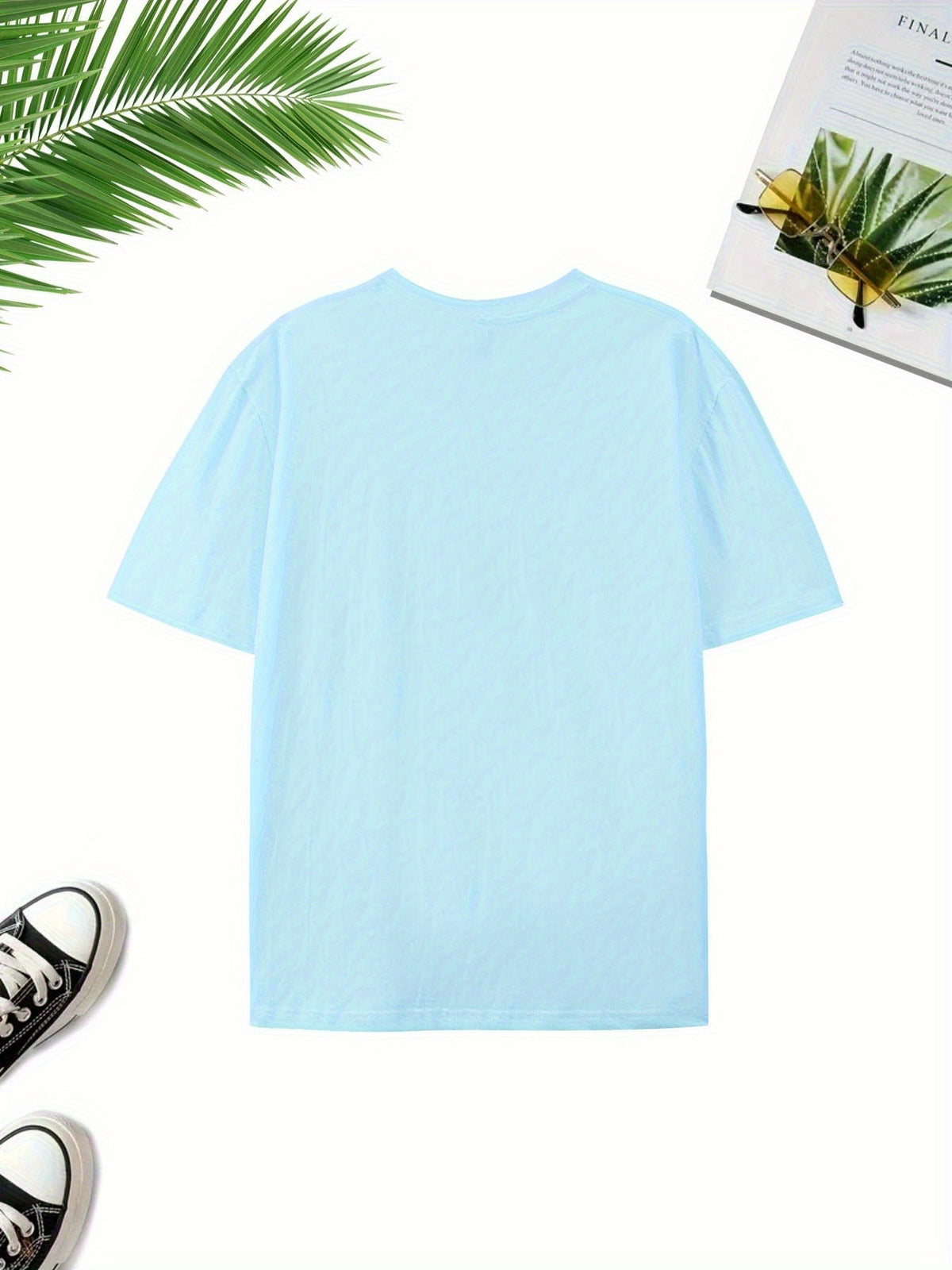 Dark Blue Washed Men'S Casual Short-Sleeved Easy Print Fashion Sports Trendy Versatile Half-Sleeve Breathable T-Shirt Comfortable Home Base Shirt - Light Blue