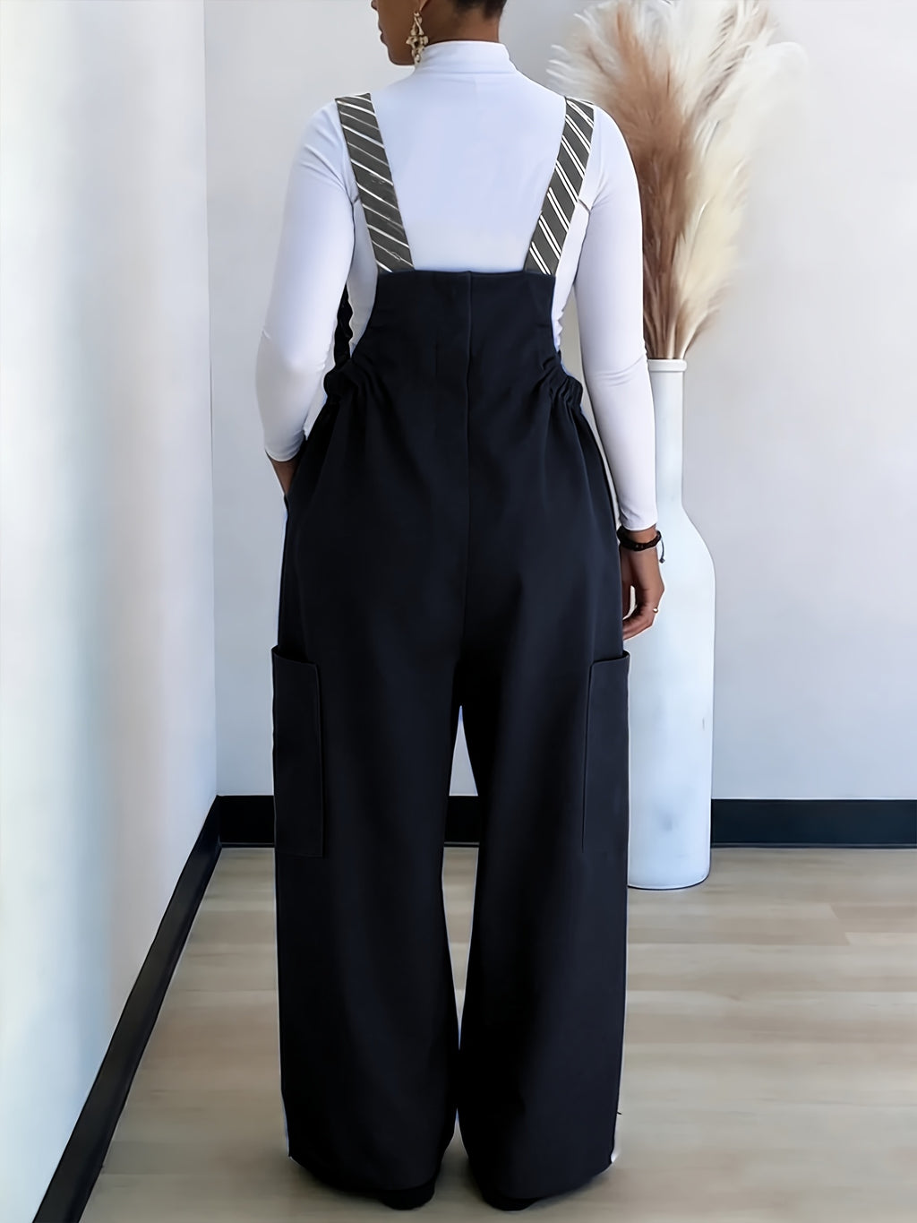 2026 New Women'S Loose Strappy Wide-Leg Pants, Age-Reducing, Versatile Casual Jumpsuit, Casual Striped Jumpsuit/Apron Pants - Deep Blue
