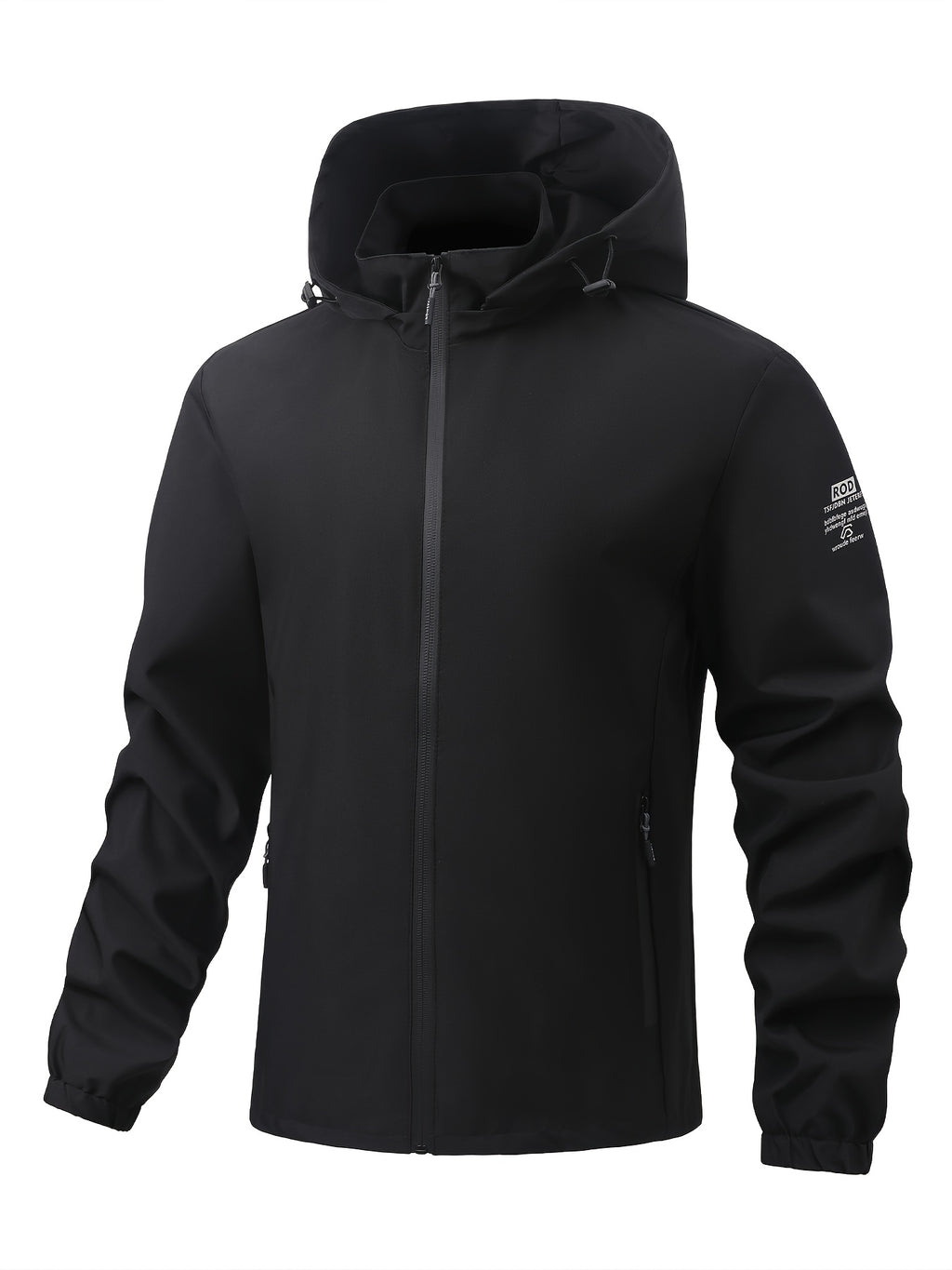 Outdoor Men'S Hooded Jacket Solid Color Breathable Sleeve Print Commuting Sports Windbreaker Suitable for Daily Work Scenes - Black