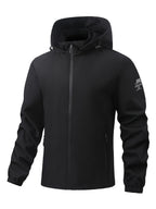 Outdoor Men'S Hooded Jacket Solid Color Breathable Sleeve Print Commuting Sports Windbreaker Suitable for Daily Work Scenes - Black