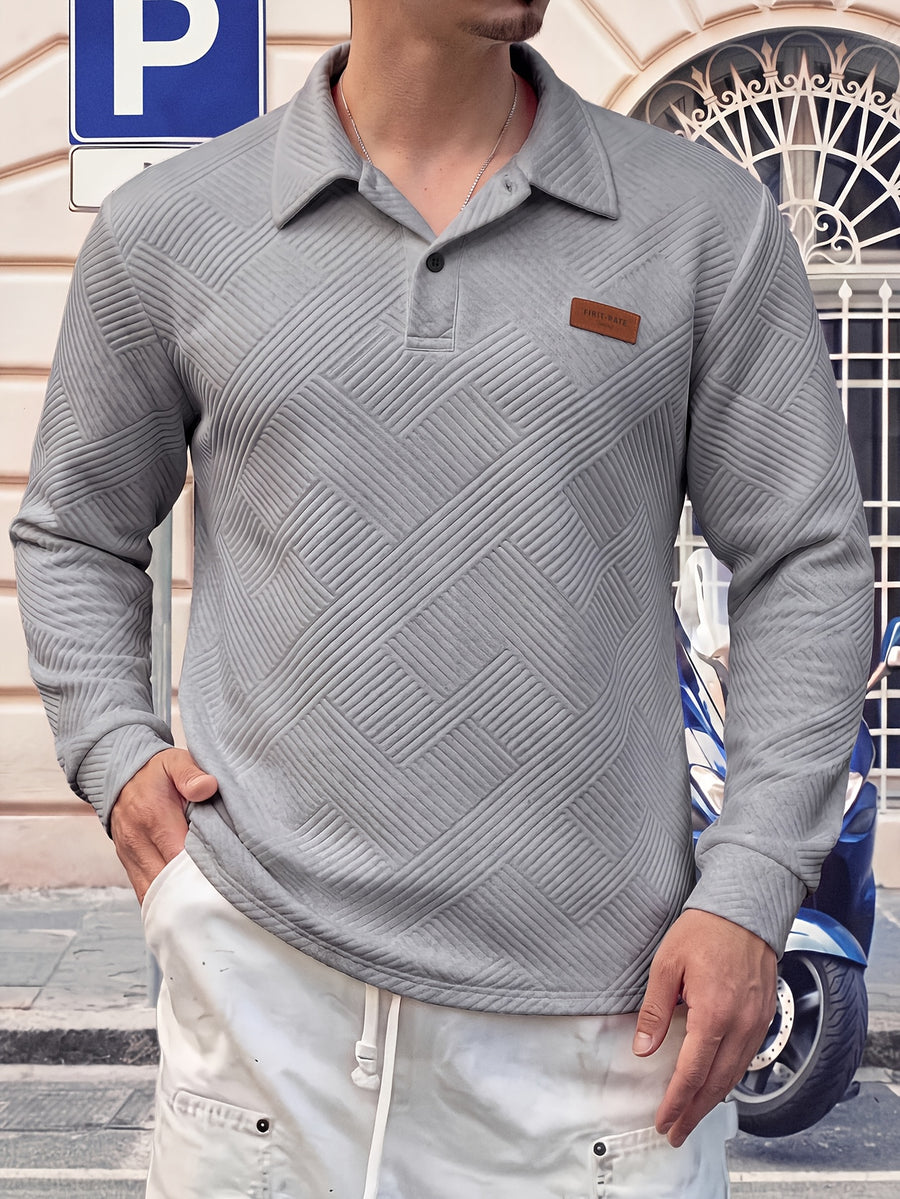 Pring/Autumn New Men's POIO Shirt Fashionable And Atmospheric Casual Knit Jacquard T-Shirt Men's Clothing - Grey