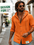 Men's Henley Shirt Linen Long Sleeve, Comfortable And Breathable Fabric, Suitable for Daily Outings, Outdoor Sports, Travel, And Vacation, Lightweight And Breathable Regular Fit, Ideal for Beach, Hiking, Evening Wear, And Casual Street Style - Orange