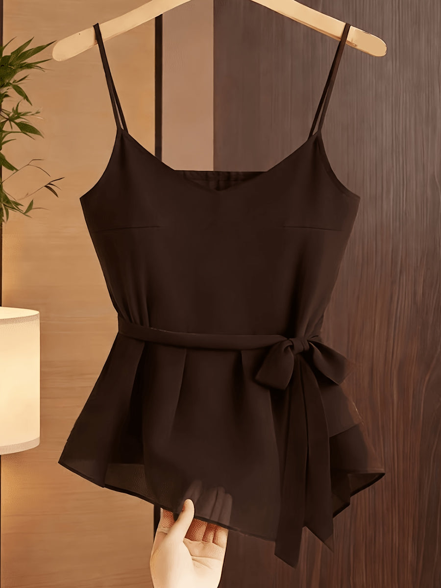 New Style Women's Strappy Camisole Vest, Versatile Summer Body-Conforming Base Layer, Elegant Ladies' Inner Top - Coffee Brown