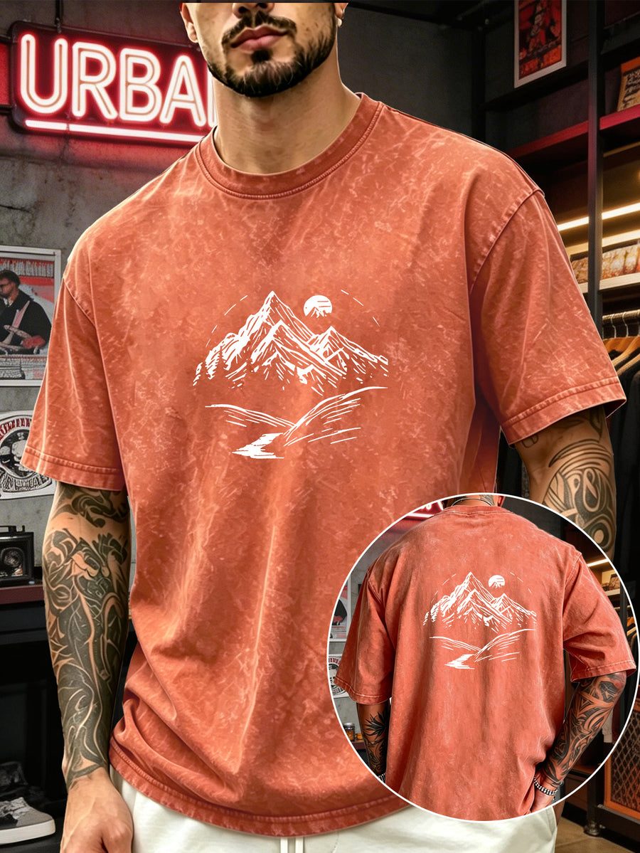 Men's Heavyweight T-Shirt Washed Distressed Fashion Print 2026 Summer New Urban High Street Hiphop Style Vintage Acid Wash Casual Gym Workout Top Pure Cotton Breathable Base Shirt - Orange