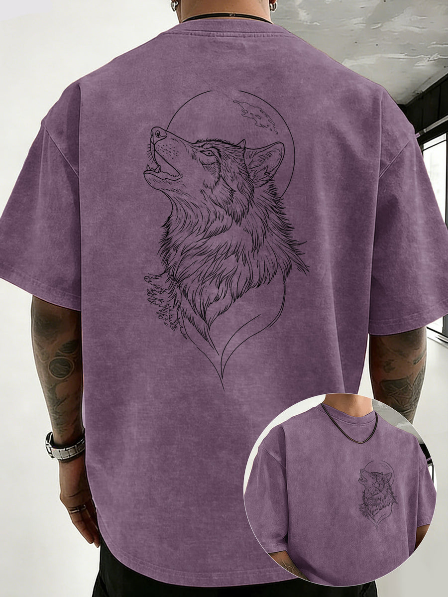 Drop Shoulder Vintage Washed T-Shirt Fashionable Crowd Exclusive Casual Comfortable High Quality Pure Short Sleeve Streetwear Essential Top - Purple