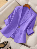 2026 New Solid Color Three-Quarter Sleeve Button Pocket Decoration Three-Dimensional Cut Slim Fit Commuter Casual Versatile Workplace - Violet