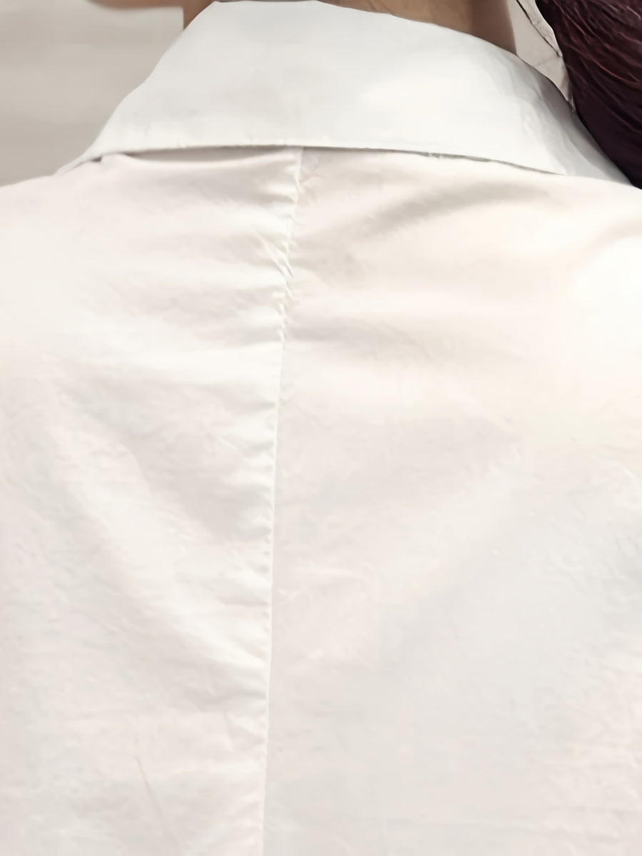 White Casual Oversized Blouses Women 2024 Autumn Korean Fashion Mid Length Winter Loose Long Sleeves Female Blouses - White