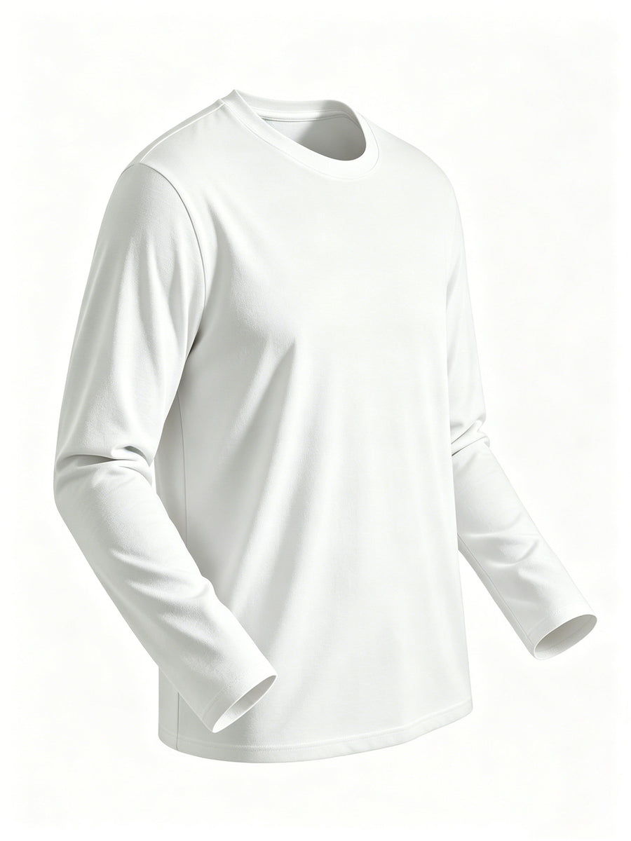 4pcs of Pure Cotton Breathable Round-neck Long-sleeve T-shirts, Soft and Well-fitting, Classic Style Suitable for Business Casual and Casual Attire, Versatile for All Seasons and Can Be Worn as an Outer Layer or as an Inner Layer - White