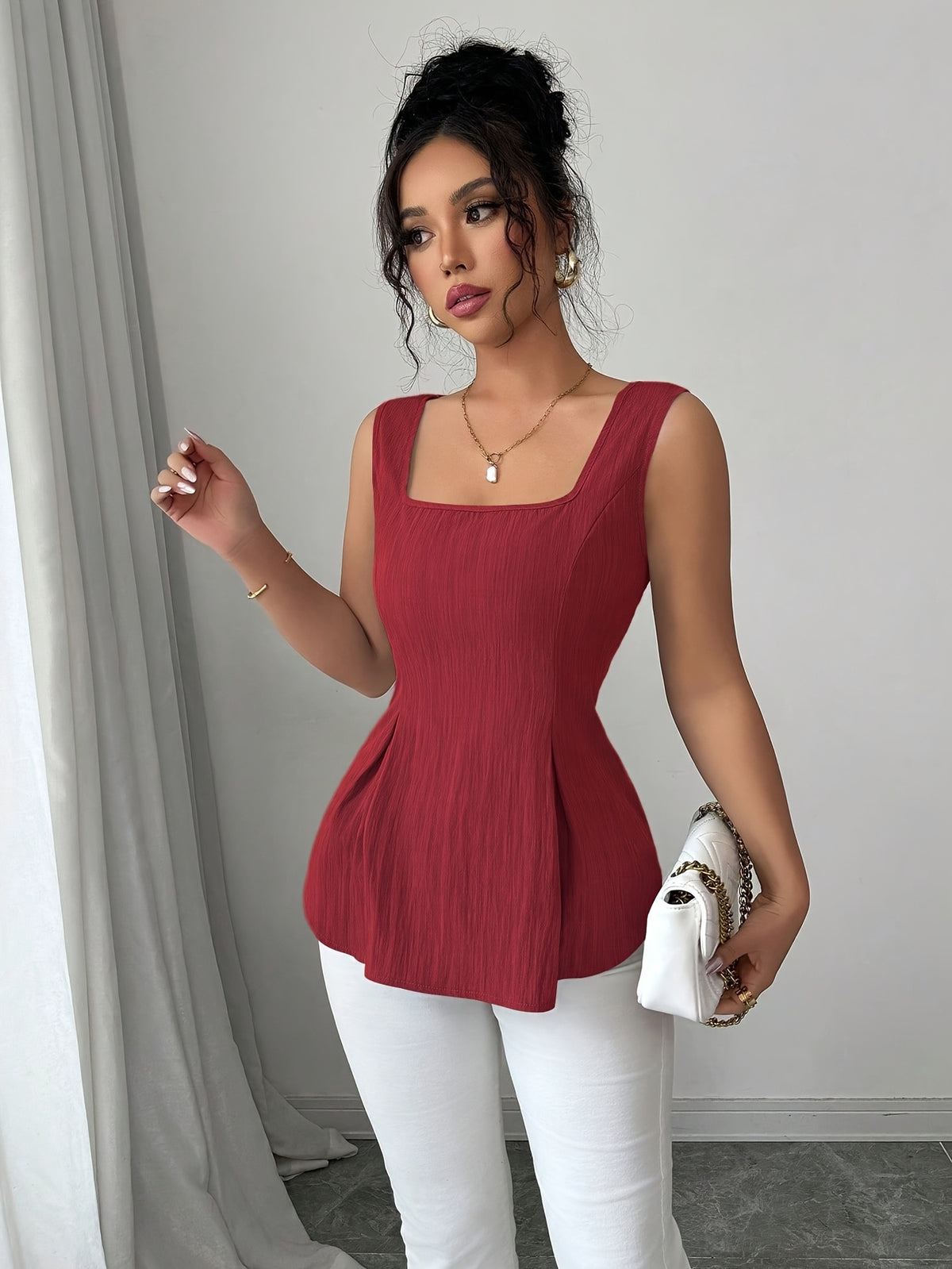 New Spring Summer Elegant Strapless Shirt - Brick Red