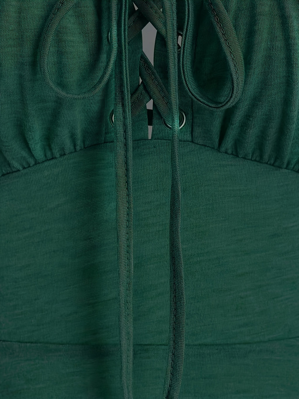Casual Solid Color, Front Cross Straps with Eye Hook Design, Retro Bust Contour, Short Front Long Back Comfortable Casual, Home, Vacation Dress, Targeted Development - Dark Green