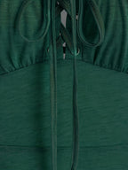 Casual Solid Color, Front Cross Straps with Eye Hook Design, Retro Bust Contour, Short Front Long Back Comfortable Casual, Home, Vacation Dress, Targeted Development - Dark Green
