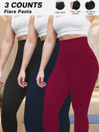 Plus Size - Plus Size - Set of 3 Plus-Size High-Waisted Tight Leggings for Women, Suitable for Outdoor And Workouts. The Fabric Is Highly Elastic, Providing Tummy Control And a Effect. Features Side Pockets for Phone Storage - 1 Black 1 Navy Blue 1 Wine Red