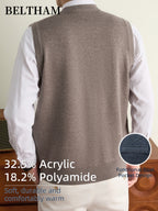 New Autumn Winter Men'S Knit Vest, Ideal Gift for Dad And Husband, with Pockets Warm Cold Resistant Soft Cozy Sweater Waistcoat, Minimalist Elegant Versatile Sleeveless Top for Daily Business Casual Camping Wear - Camel