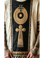 [Print Design - No Texture] Egyptian Totem Print T-Shirt - Full Pharaoh Vintage Color Block - Lightweight and Breathable Short Sleeve - Summer Casual Sporty Top, Vintage Ethnic Style, Maximalist European and American Men's Printed T-Shirt - Mixed colors